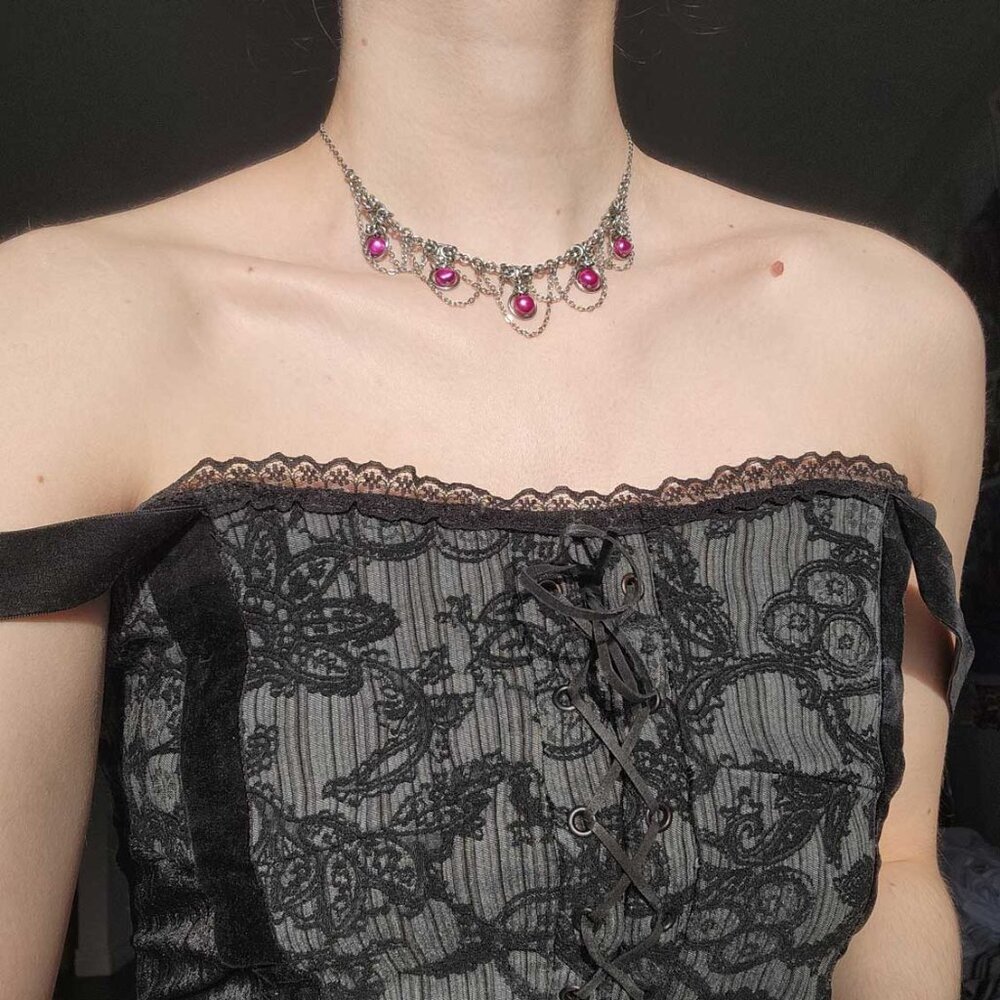 Pink and silver princess choker necklace - Picture 4 of 13